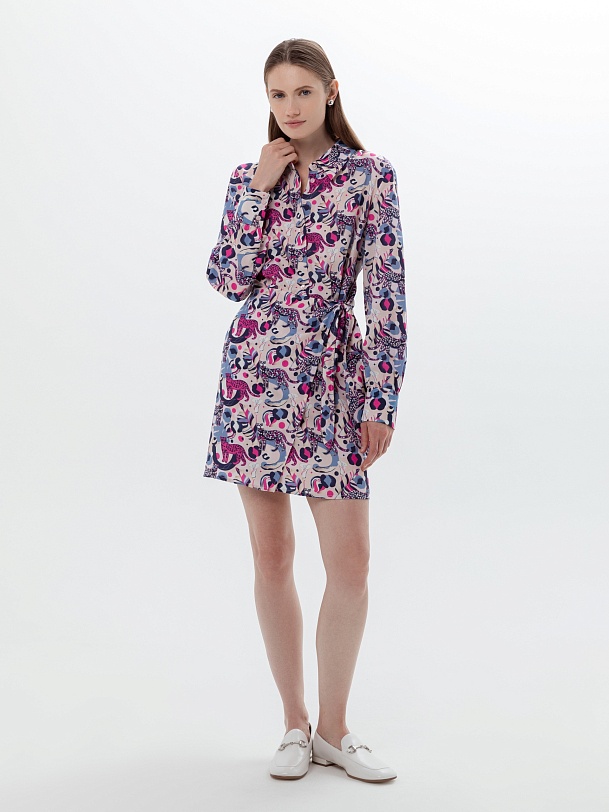Платье-рубашка из вискозы в анималистичном принте